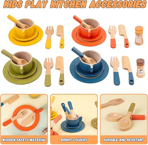 Miniatura 2 de GAGAKU Juego de platos de madera para niños, platos de juego para la cocina de los niños, juego de platos de madera para niños pequeños, accesorios