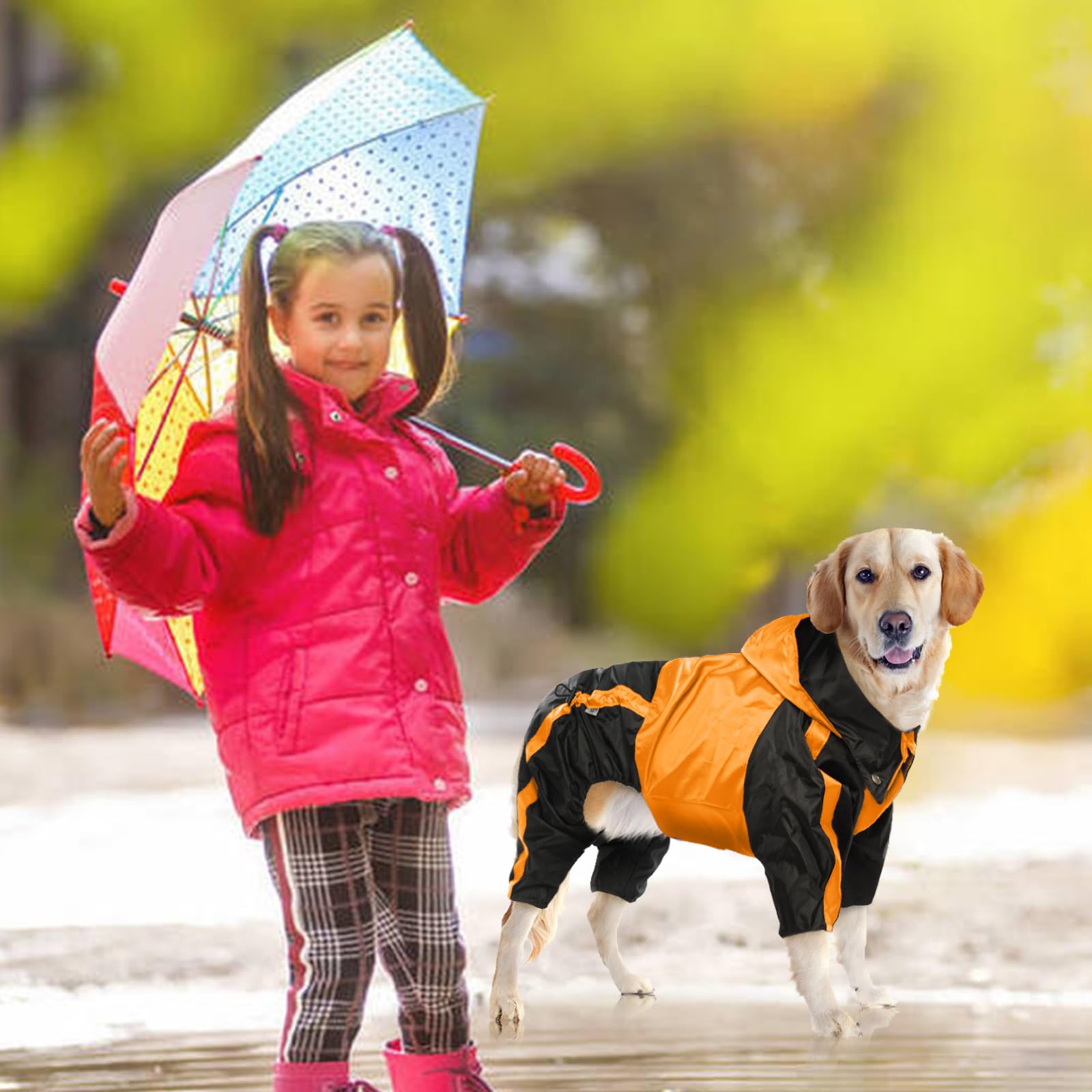 Hund Regenmantel, wasserdichte Hund Regenmantel für große Hunde, Leichte Regenjacke, Einstellbare 4-Beine Haustier Poncho mit Kapuze, Schneefeste Hund Weste Regenbekleidung