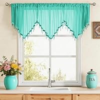 Vista 23 de WUBODTI Cenefas transparentes para ventanas de sala de estar, cortina triangular de encaje con cuentas de cristal, 51 pulgadas de ancho x 24 Beige