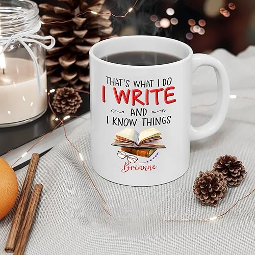 Miniatura 4 de Taza de café personalizada con texto en inglés That's What I Do I Write And I Know Things, taza blanca de 11 onzas y 15 onzas, regalos para