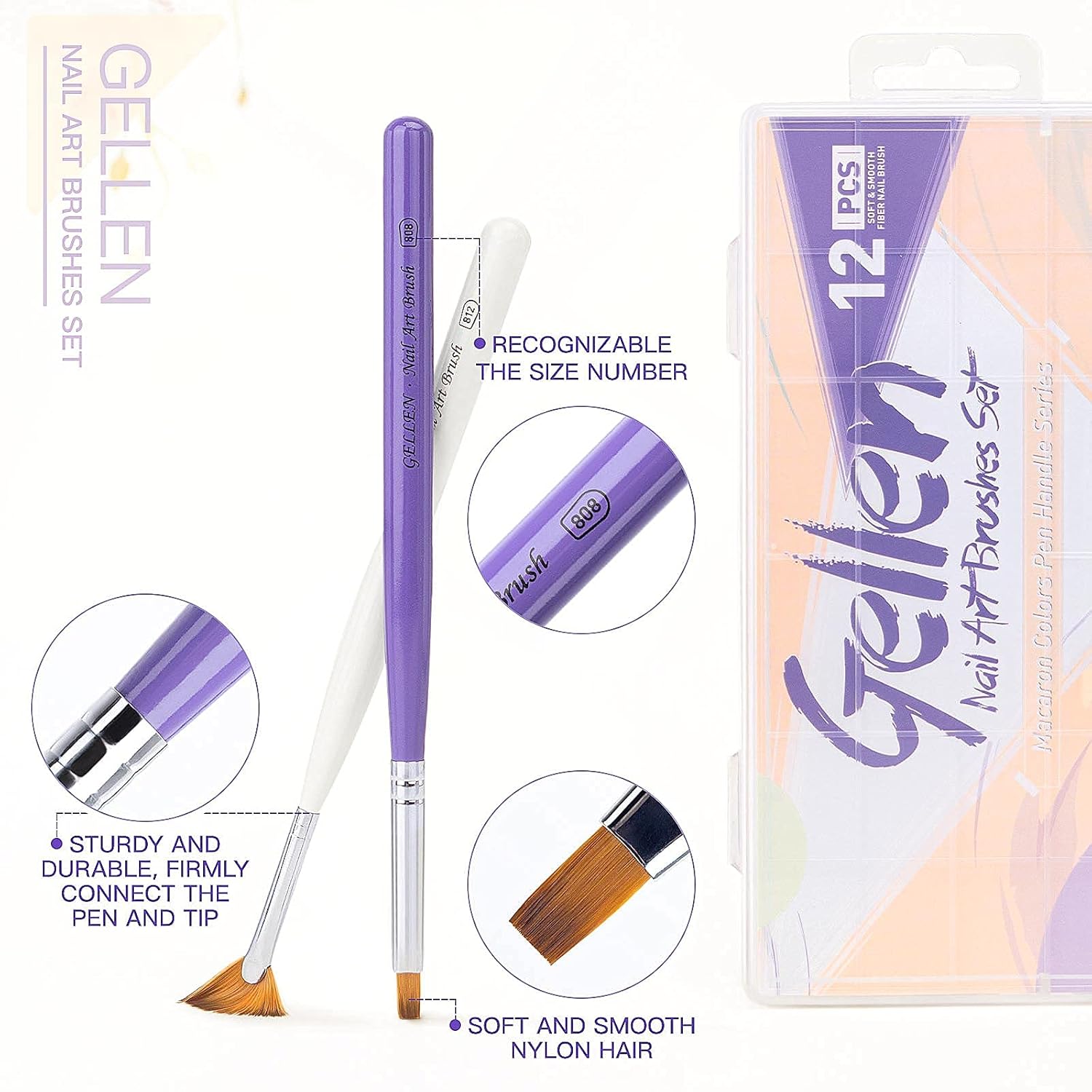 Gellen Nail Art Brushes set - 12Pcs Nail Art Design Pen Painting Tools with Nail Extension Gel Brush, Builder Gel Brush, Nail Art Liner Brush for Gel Polish Manicure Salon DIY at Home : Beauty & Personal Care
