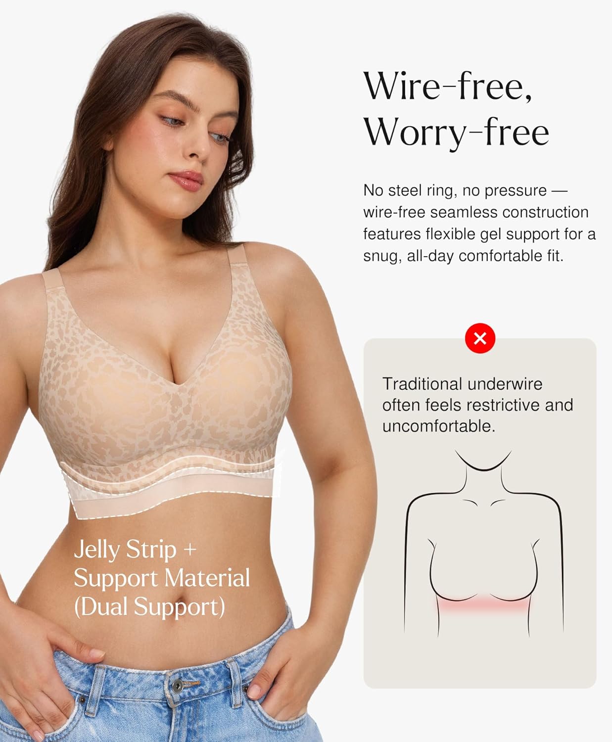 Popilush Wireless Bras Women Seamless No Underwire Push Up Bra Supportive Deep V Bralette Everyday Comfortable T-Shirt Bra - Image 2