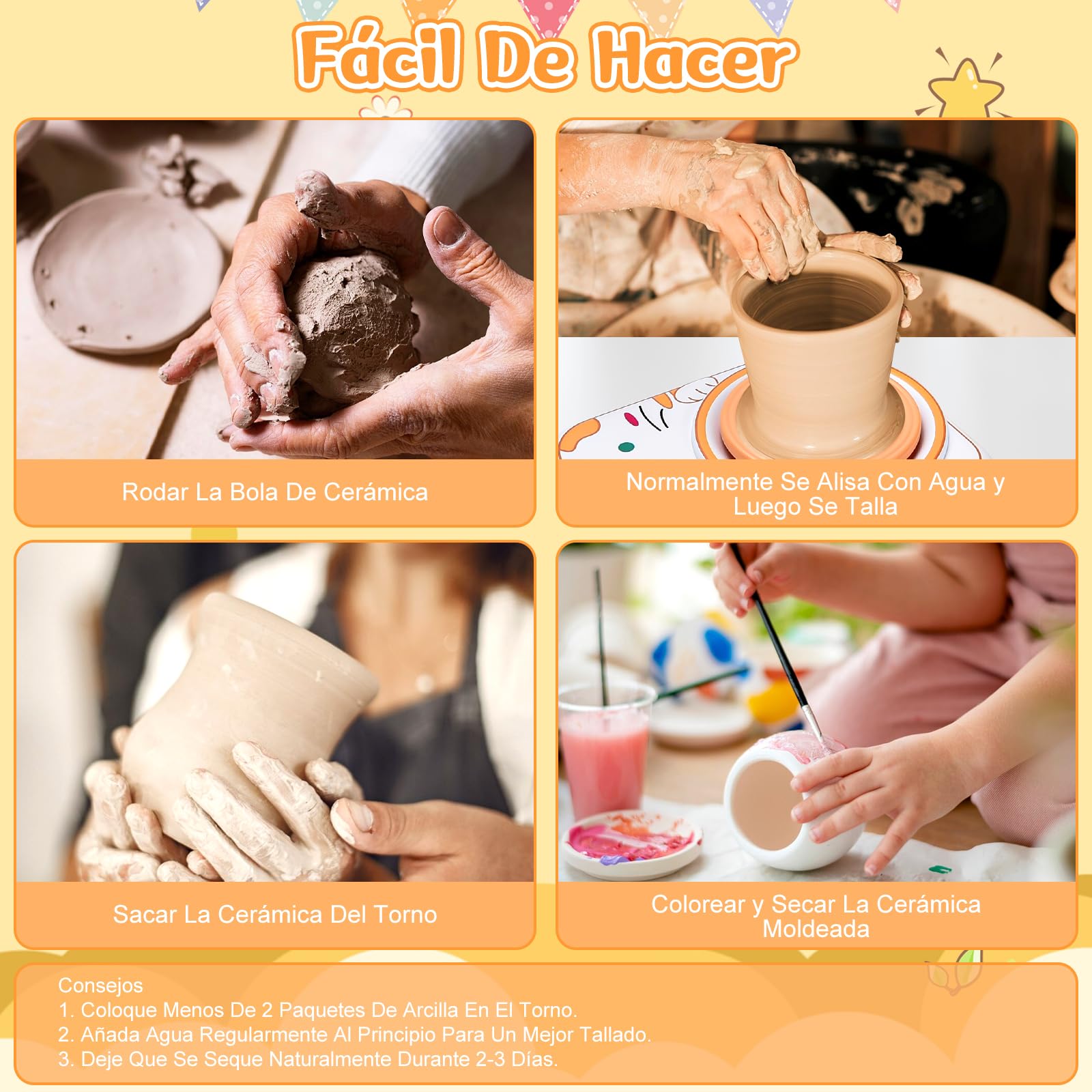 IEEILULU Rueda de Alfarería Eléctrica, Juego de Alfarería para Niños, Juego de Arte de Máquina de Alfarería, Herramienta de Arte de Arcilla para Niños, Regalo para Niñas y Niños (Gato)