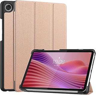 For Lenovo Tab One TB305FUケースカバー8.7インチ， PUレザー， Lenovo Tab K9【ZAF20010JP】ケースカバー，三つ折りブラケット機能、美しい、超軽量、超薄、耐衝撃性、防塵、傷防止、指紋防止、全面保護。 (ローズゴールド)