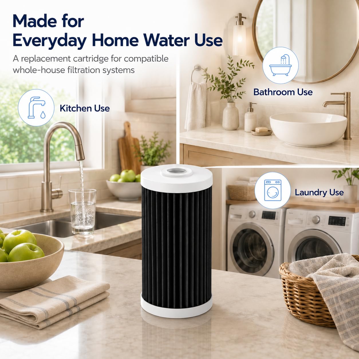 Filtro para toda la casa de 4.5 x 10 compatible con AO Smith WH-PREL-RCP, paquete de 3 | Cartuchos de repuesto de bloque de carbono de 5 micras para filtración de agua doméstica.