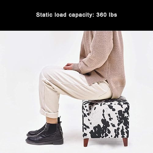 Miniatura 7 de Taburete otomano de terciopelo, reposapiés, banco pequeño para zapatos con patas antideslizantes (vaca marrón), Terciopelo, Vaca negra