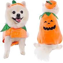 Mogoko Dog Pumpkin Costumes, Pet Halloween Cosplay Dress, Cute Pumpkin Pet Outfits, Fleece Outfits Warm Clothes with Hat for DogsL Size