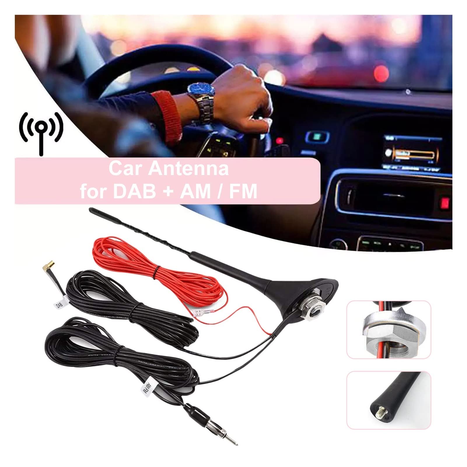 YANGQI yaoqijie 2 en 1 Am/FM Dab 10 dB Conjunto de Antena de Techo de automóvil 1452-1492 MHz Amplificador Aérea 12V 58 cm GPS Adaptadores de Cables Antena del Receptor Lasting (Color : Standard)