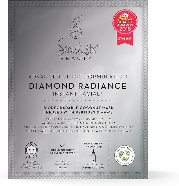 Seoulista Beauty Advanced Clinic Formulation Diamond Radiance Instant Facial  Anti-Ageing Treatment With Peptides, Vitamin C, Niacinamide - Dermatologist Created Korean Skin Care - Award Winning