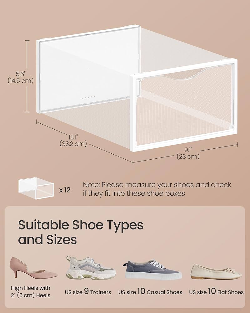 SONGMICS Clear Shoe Boxes, Set Of 18 Shoe Storage Organsiers, Stackable, Breathable, And