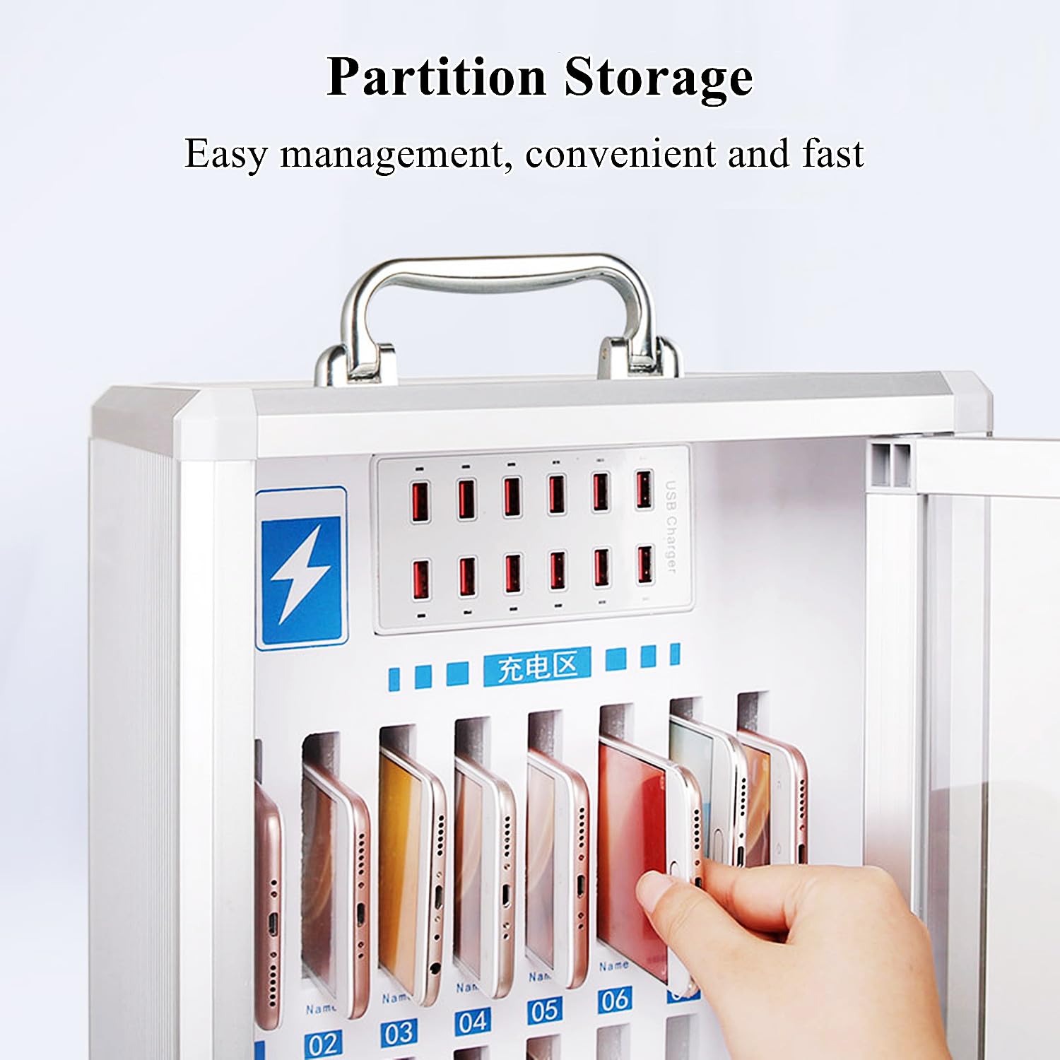 Cargador de Pared para Celular con Interfaz USB y Cierre de Seguridad, gabinete portátil Recargable con Cerradura y manija, Compartimentos múltiples para Celular, 48 ranu,24 Slots