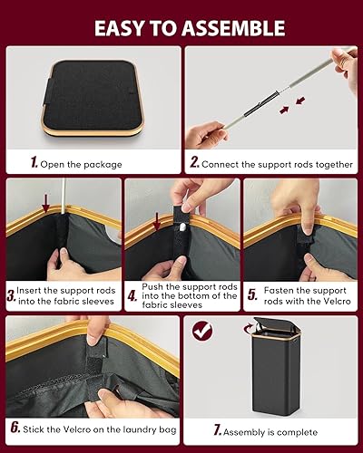 Miniatura 6 de Cesta de lavandería con tapa  Cesta grande para ropa sucia, cesta de ropa sucia, plegable y ahorra espacio (negro)