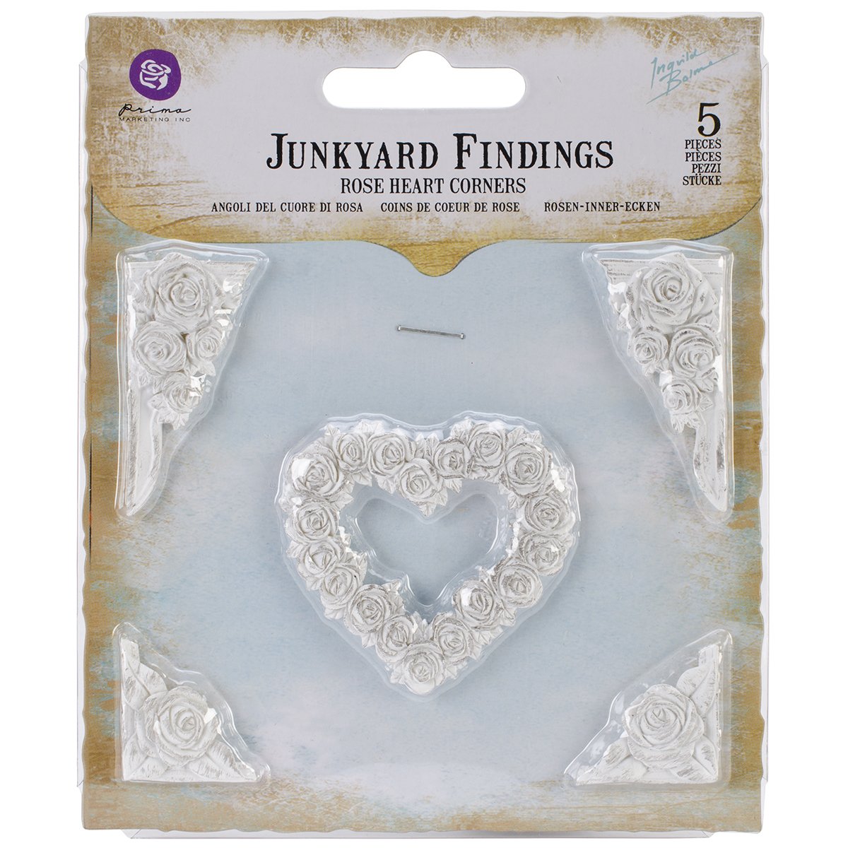 Prima Marketing SCRT8-91886 Shabby Chic Treasures Resin Stickers, Flower Heart, 5-Pack