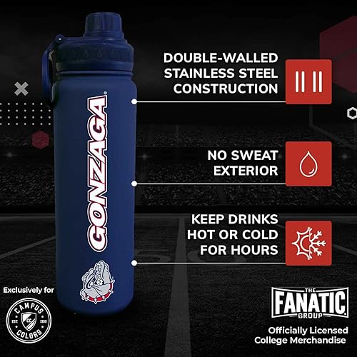 Vista 398 de Campus Colors Botella de agua de acero inoxidable de la NCAA, tapa giratoria, 24 onzas, clip de transporte, mantiene tus bebidas calientes o frías