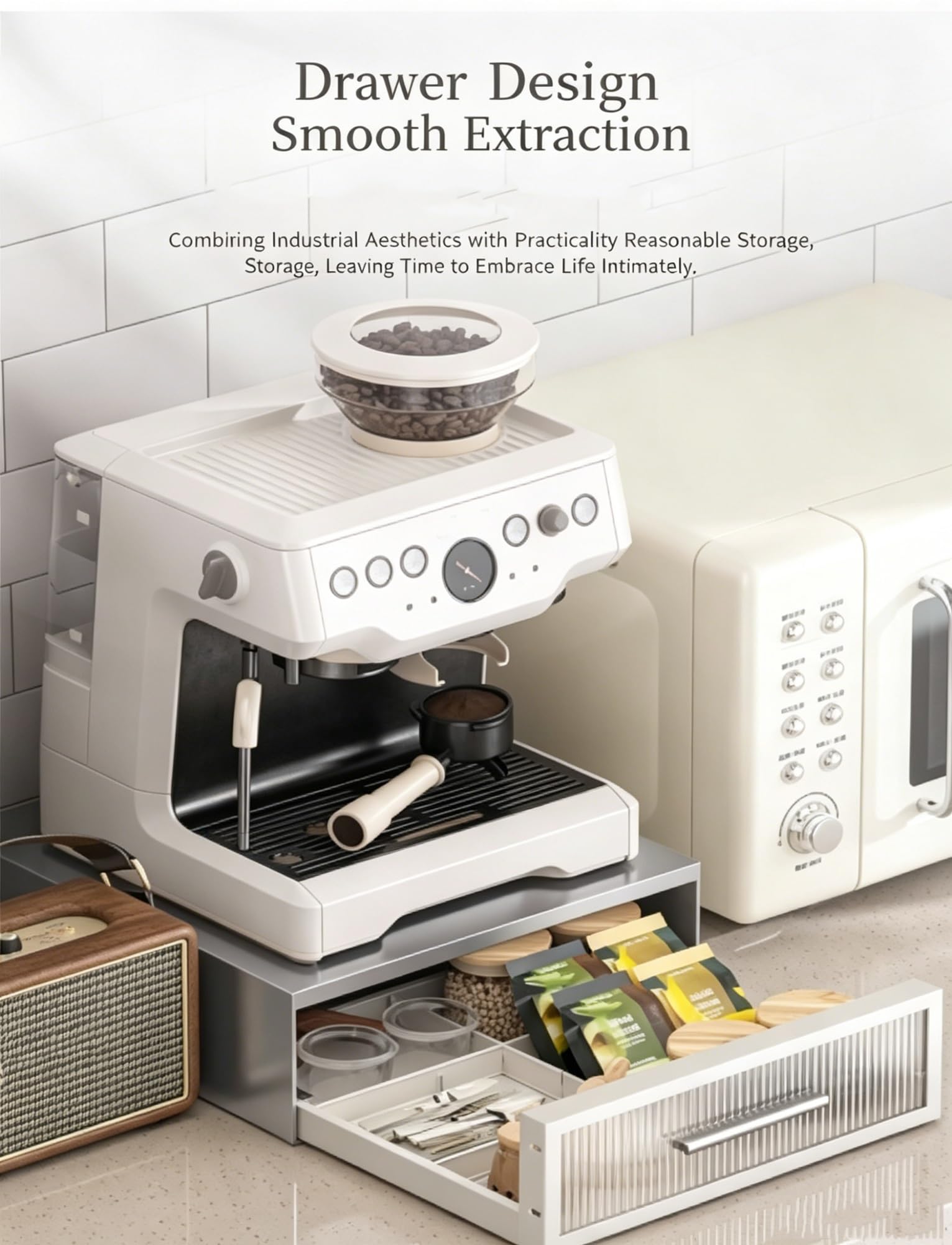 Este Organizador de cápsulas de café de sobremesa con Tapa, Estante de Almacenamiento extraíble para la Base de la cafetera para cápsulas de café, bolsitas de té (Leche, 6 Compartimentos)