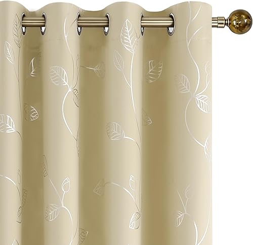 Miniatura 24 de BUHUA Cortinas opacas con estampado de hojas plateadas onduladas para sala de estar, cortinas de oscurecimiento con bloqueo de luz para dormitorio