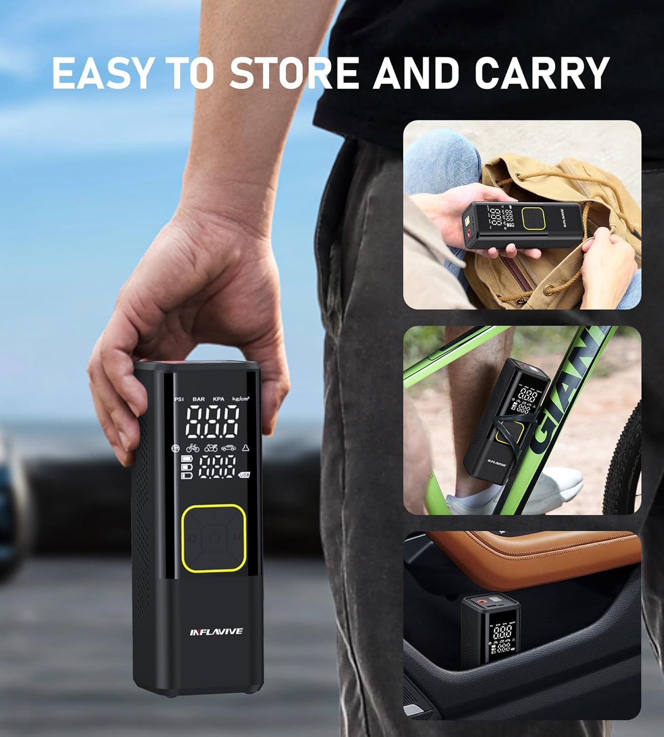 Tire Inflator Portable Air Compressor, 150 PSI Cordless Air Pump for Car Tires with Digital Pressure Gauge, 3X Faster Tire Pump for Cars, Motorcycle, Bicycle, Balls with LED Light, Auto Shut-Off