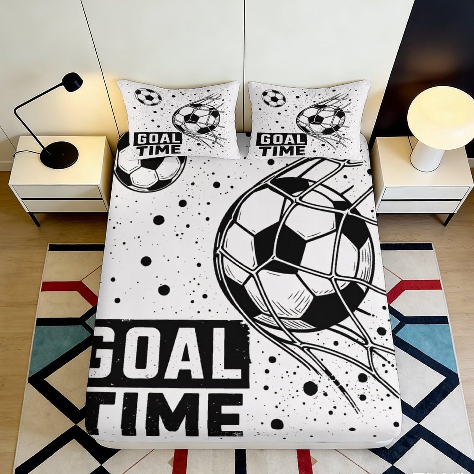 Pnayamiorkfel Style-7 3D Printed Soccer Goal Fitted Sheet Microfiber Anti-Slip Bed Cover For Bedroom Dorm Youth Mattress Protection Decor 90X200x25cm