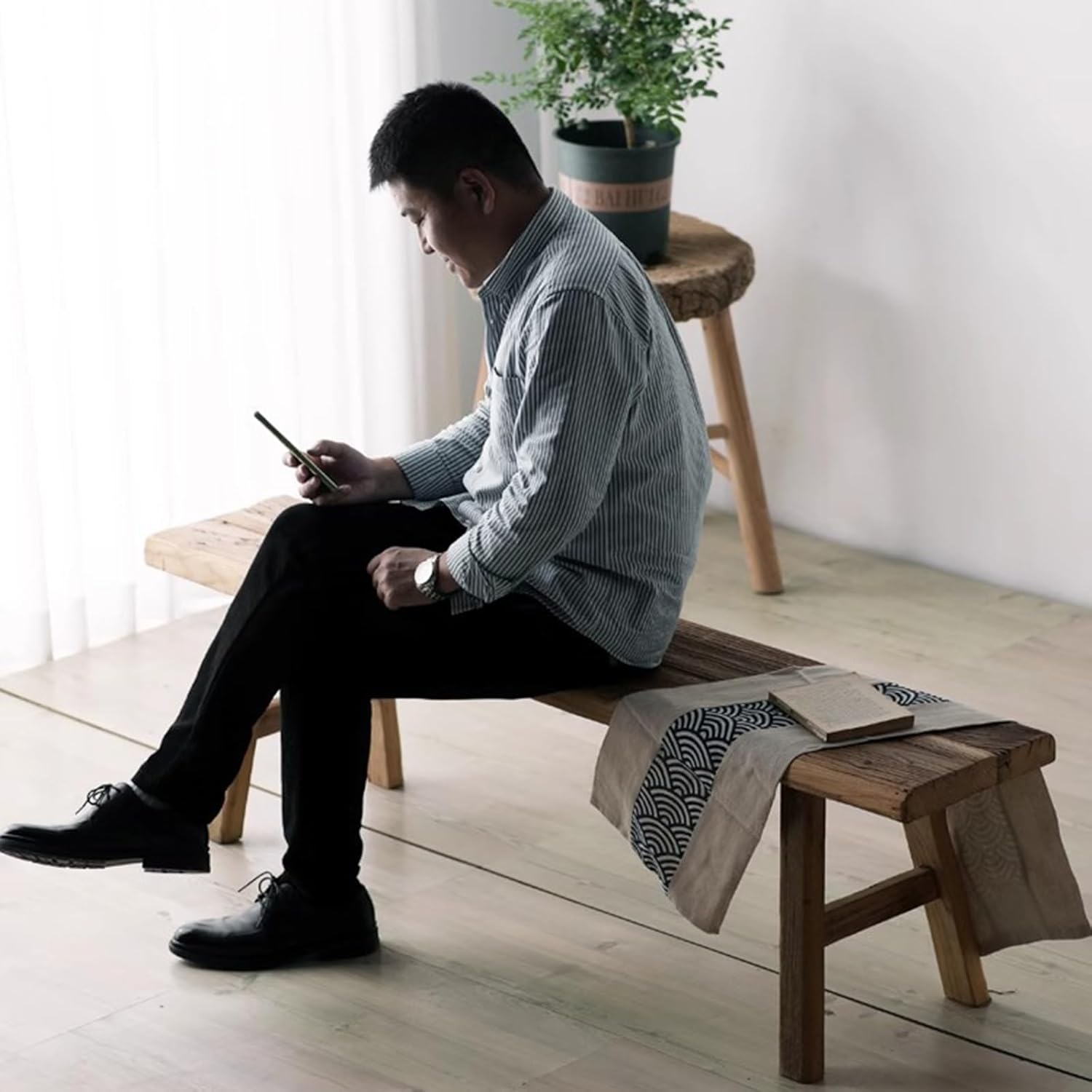 Solid Wood Entryway Bench Dining Bench, Kitchen Dining Table Bench, Small Narrow Mid-century Bench, Bedroom Bench for End of Bed, Shoe Bench Seat for Indoor, Entryway, Dining Room(120*30*45cm/47*12*18