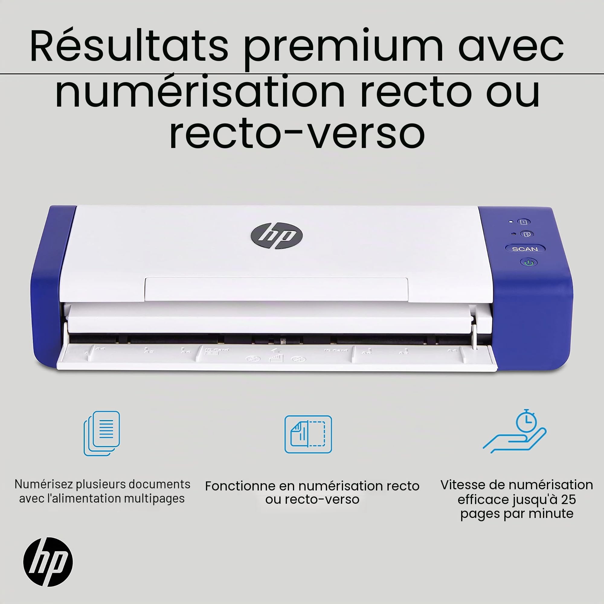 HP Scanner de Documents Portable Duplex USB avec Plateau à Flux Automatique
