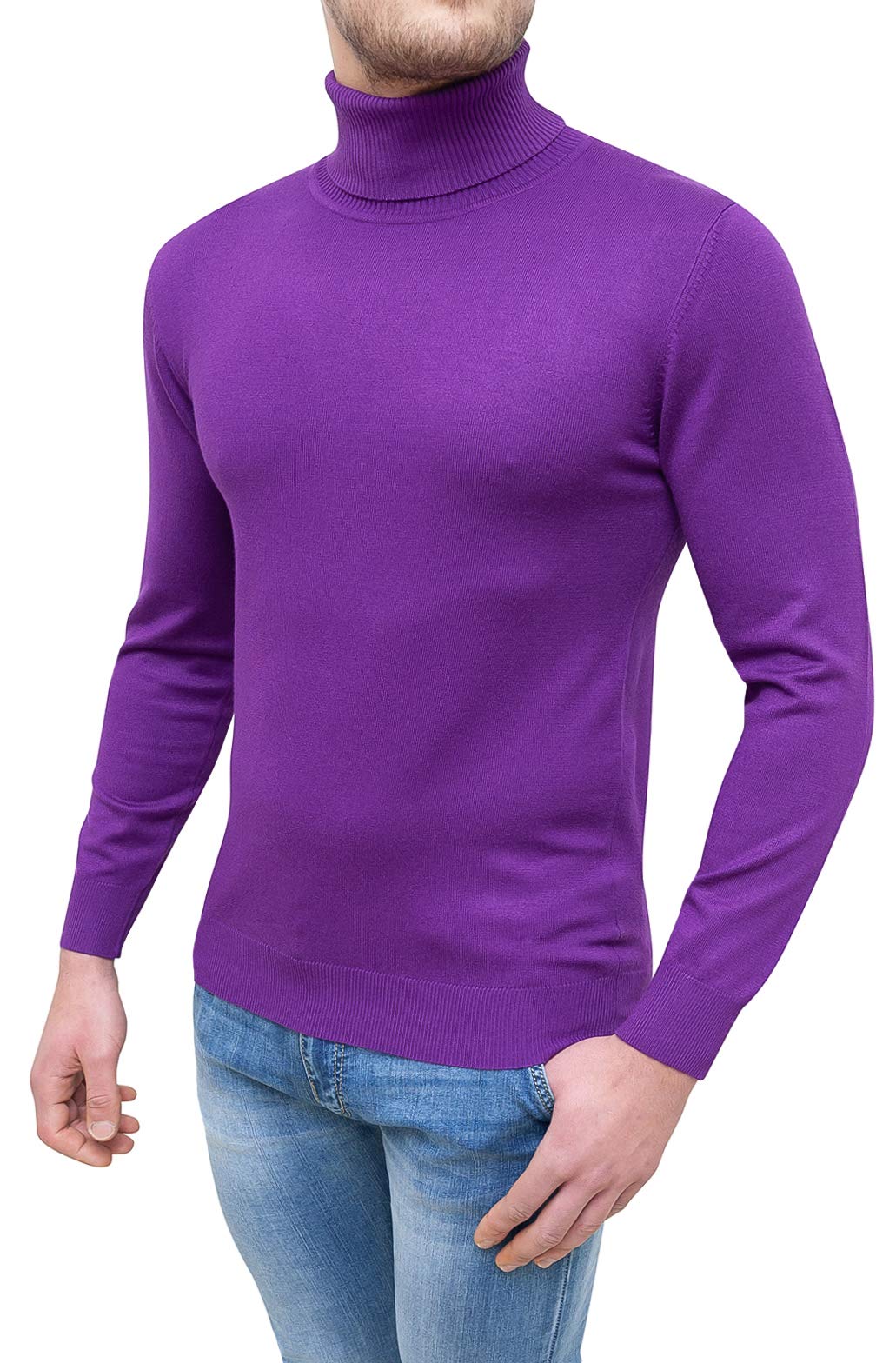 Evoga Maglione Dolcevita Uomo Viola Slim Fit Maglia Pullover Casual