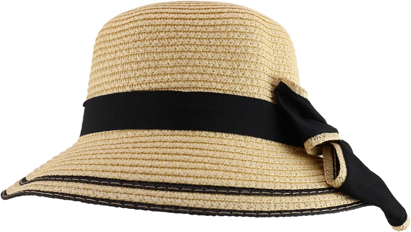 Trendy Apparel Shop Youth Girl's Bow Trim Paper Braid Cloche Sun Hat