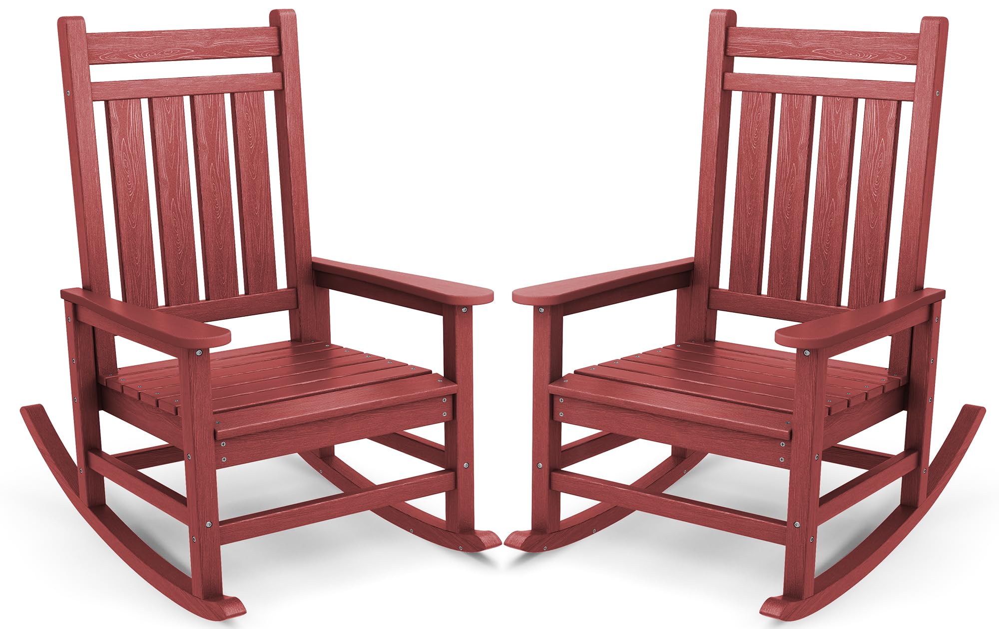SERWALL Oversized Outdoor Rocking Chair Set of 2, HDPE Rocker for Adults, Patio Rocking Chairs for Porch, Crimson Red