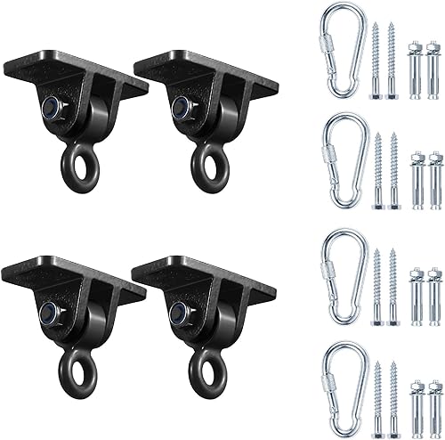 Ganchos de columpio resistentes para juegos de madera, parque infantil, porche, interior y exterior y colgar con ganchos a presión (4 piezas, negro)