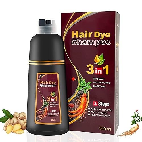 ABENERY Champú de color negro instantáneo para cabello canas, 16.9fl oz, champú de tinte fácil 3 en 1, permanente, cobertura 100% de las canas,