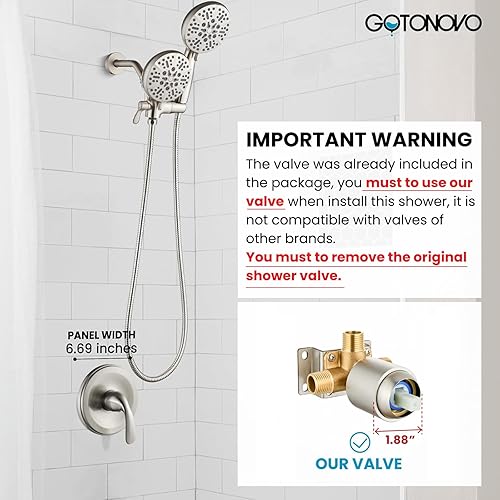 Miniatura 2 de gotonovo Kit de molduras de ducha 2 en 1, cabezal de ducha doble y mango con 6 ajustes, cabezal de ducha de mano ABS de alta presión, sistema de
