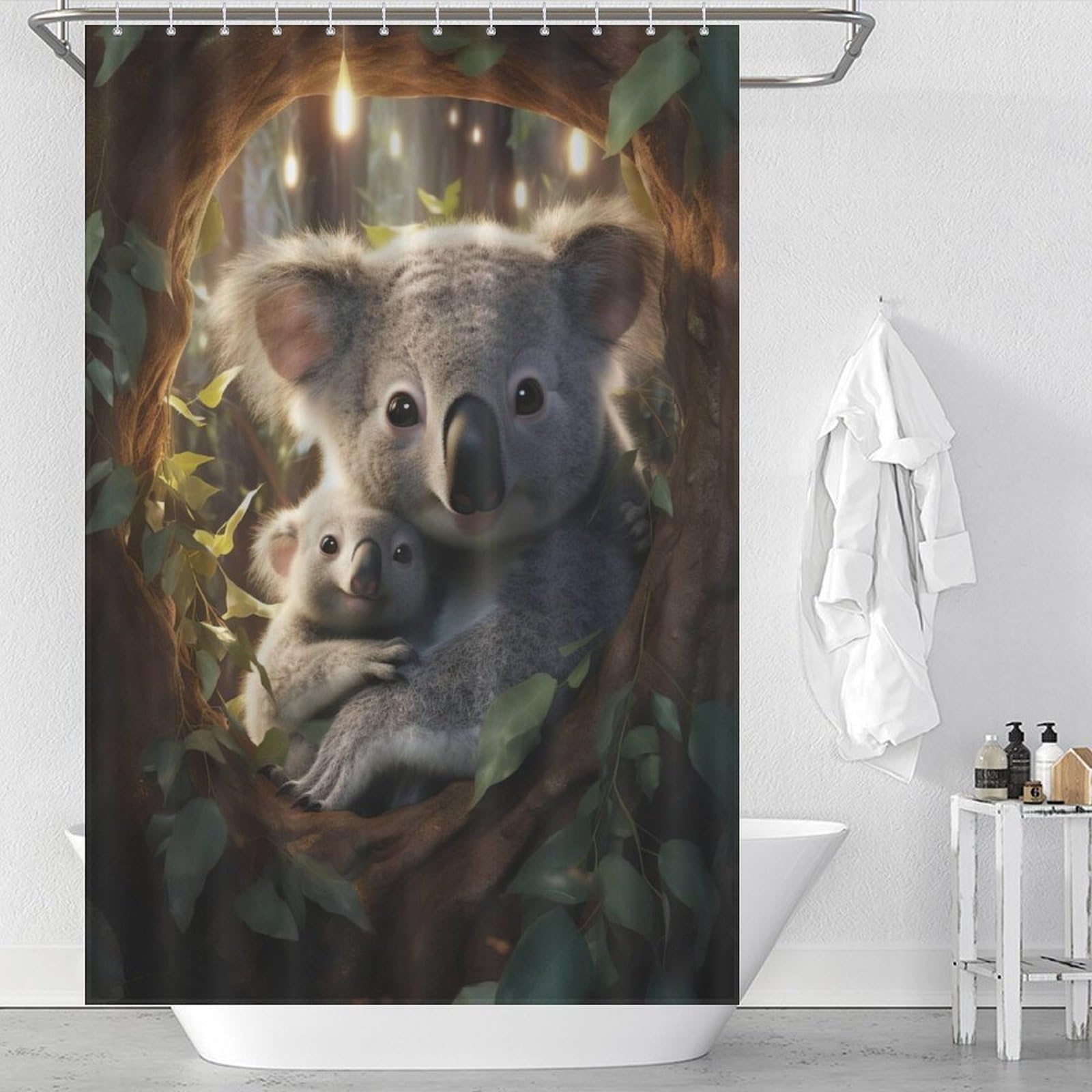 Rideau de douche koala anti-éclaboussures en tissu lavable 122x183cm pour baignoire nette