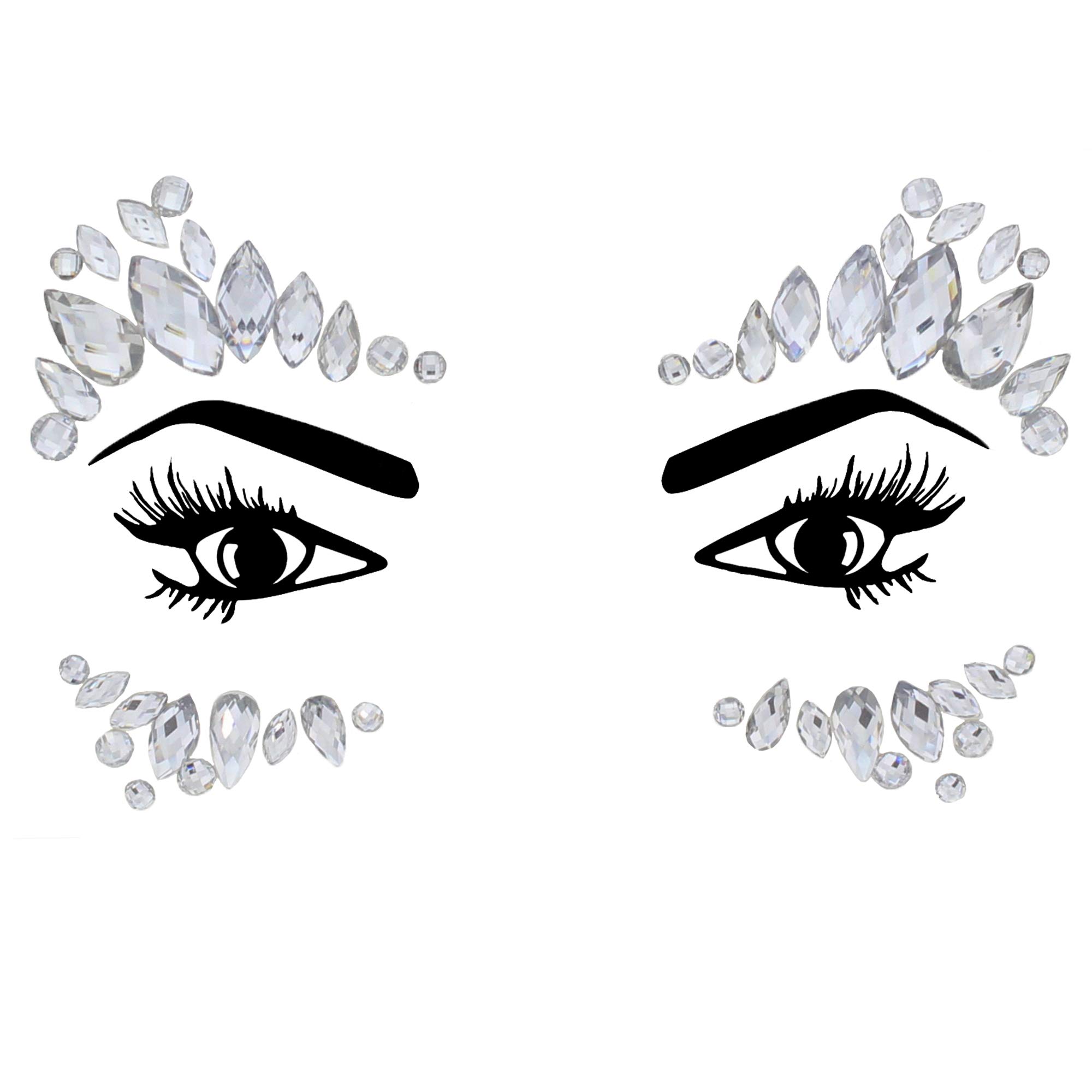 Zac's Alter Ego Women's Clear Crystal Crystal Stone Bright Face Gems/Jewels - Festival Body Art