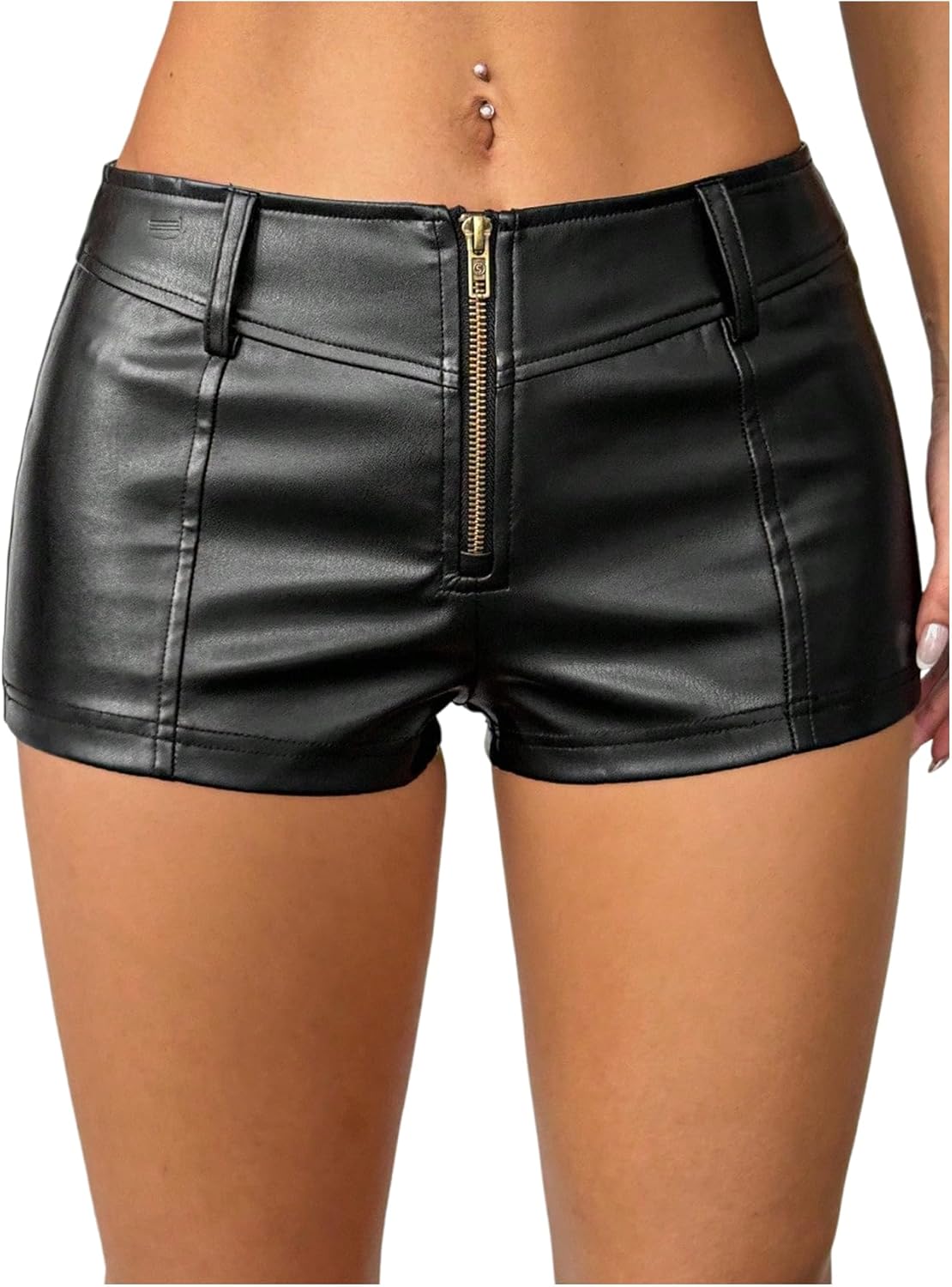 SweatyRocks Women's PU Leather Zipper Front Shorts Sexy Low Rise Rave Party Mini Shorts Hot Pants