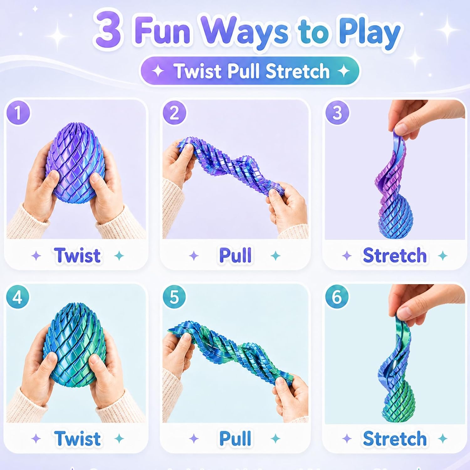 4PCS Twisty Fidget Dragon Egg 3D Printed Fidget Toys Sensory for Kids Teens Adults Desk Toys Stress Relief Gifts Easter Basket Back to School Stuffers Christmas Stocking Stuffers White Elephant