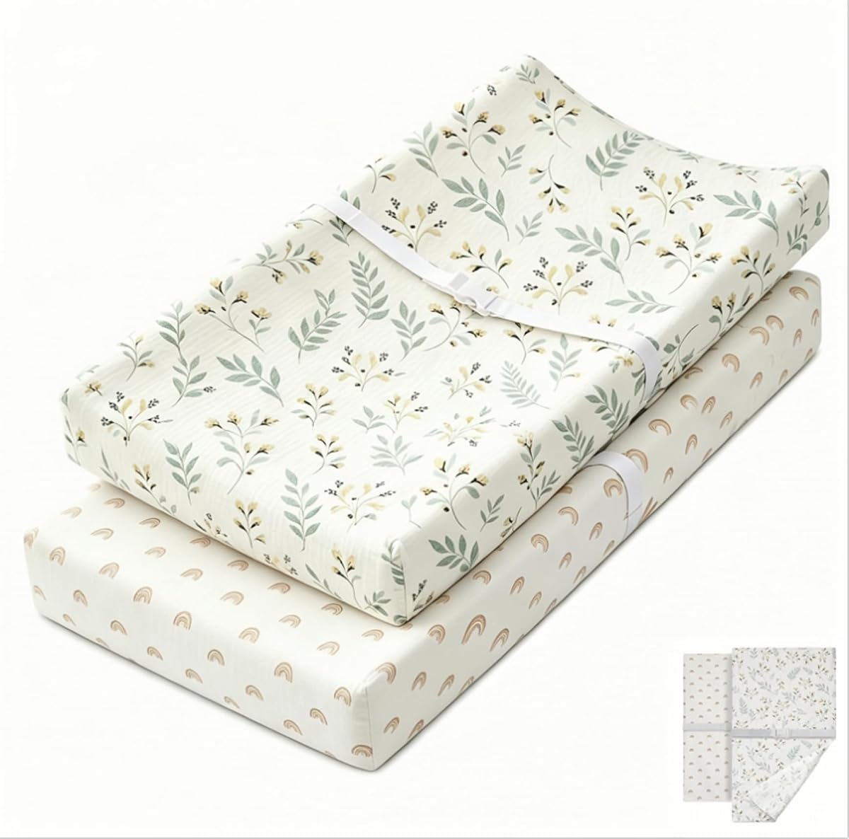 Changing Table Pad Cover Compatible with Davinci, Soft Breathable Muslin Changing Pad Cover for Baby Girls Boys, Nursery Changing Pad Covers Washable Diaper Changing Pad Cover, 2 Pack