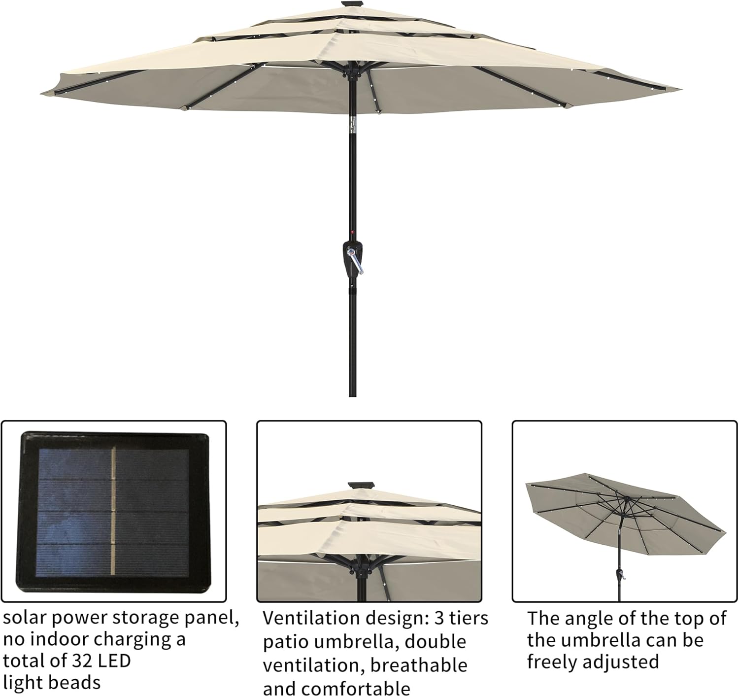 Boyel Living 11ft Patio Umbrella with Solar LED lights Outdoor Umbrella with Tilt Outdoor Large Table Market Umbrella for Poolside Deck Garden Backyard