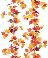 Vista 42 de Mizii 2 Strands Artificial Maples Vines Garland 79" Fake Vine Silk Maple Leaves Faux Hanging Fall Garland for Fall Decor Thanksgiving Porch Mantle