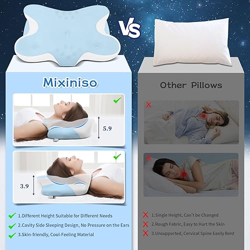 Miniatura 6 de Almohada cervical de espuma viscoelástica para aliviar el dolor de cuello, almohada ergonómica de contorno para dormir de lado, espalda y estómago,
