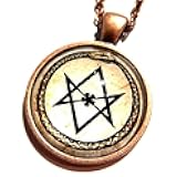 Unbranded Aleister Crowley Ouroboros Snake & Unicursal Hexagram Copper & Glass Cabochon Pendant Necklace occult Satanic