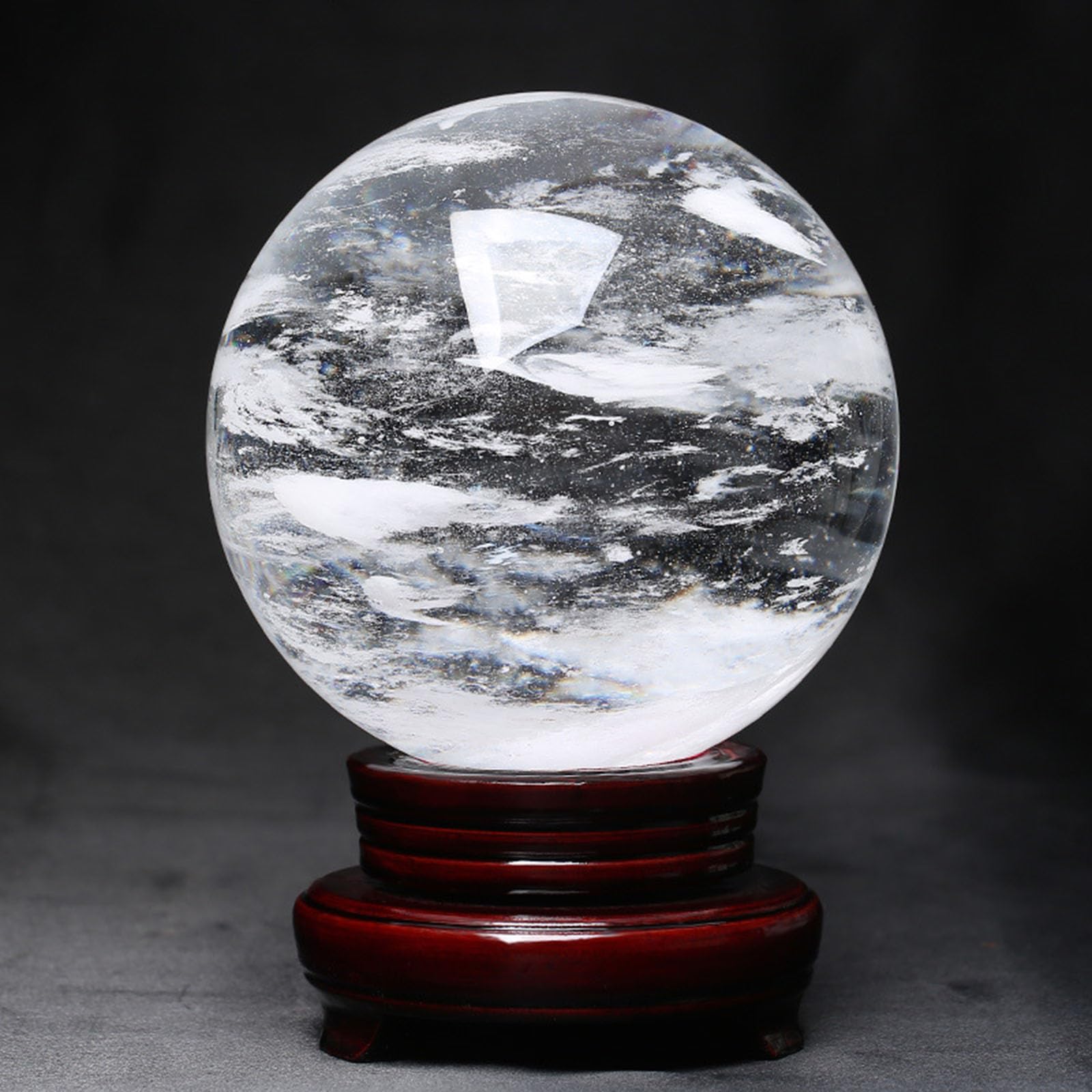 Melting/Natural Clear Quartz Crystal Sphere,White Balls for Withcraft Home Decor Gemstones Ball with Holder,17cm/6.7in