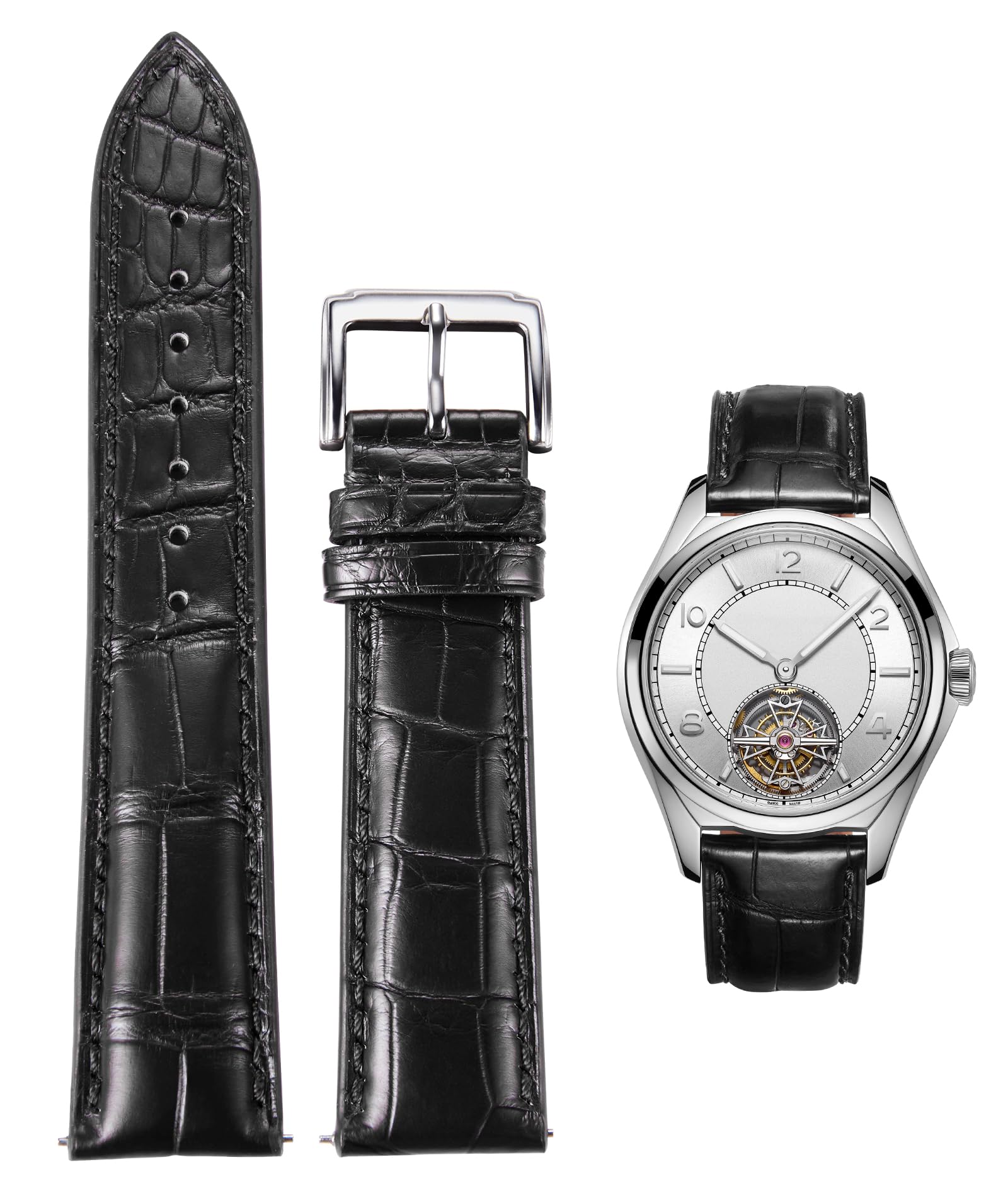 BINLUN Cinturino in Coccodrillo Pelle 12-24mm, Cinturini Orologio in Alligatore per Uomo Donne Cinturino Cuoio