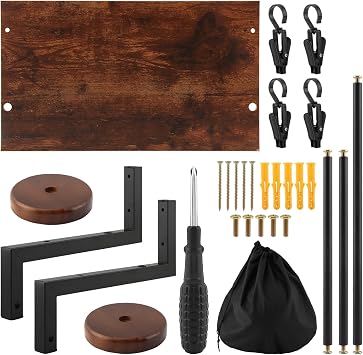 Motorcycle Helmet Wall Mount, 2-Helmet Wood Metal Rack | Space-saving wall organizer, gear rail with 4 detachable clips; storage bag and hardware included
