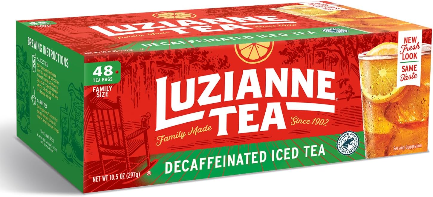 Luzianne Decaffeinated Iced Tea Bags, Family Size, 48 Count Box (Pack of 1) Black