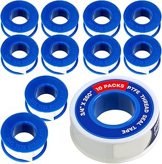 SUPPLYGIANT Supply Giant Plumbers PTFE Tape 3/4" W x 260" L 10 Rolls Pipe Thread Tape, High Density Thread Sealant Tape Water Seal Plumbing Tape for Shower Head, Pipes, Gas Lines, Leak Prevention