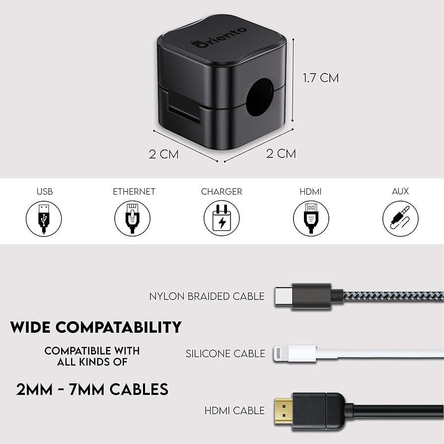 6 Clips Magnétiques Pour Câbles Oriento - Organisateurs De Câbles Adhésifs Pour Bureau, Voiture