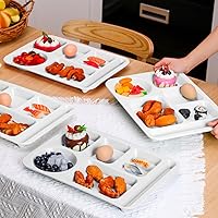 Vista 18 de Pinkunn 12 Pcs 14'' Large Divided Plates Unbreakable Wheat Straw Lunch Trays 6 Compartments Cafeteria Trays Microwave Dishwasher Safe Food Separator