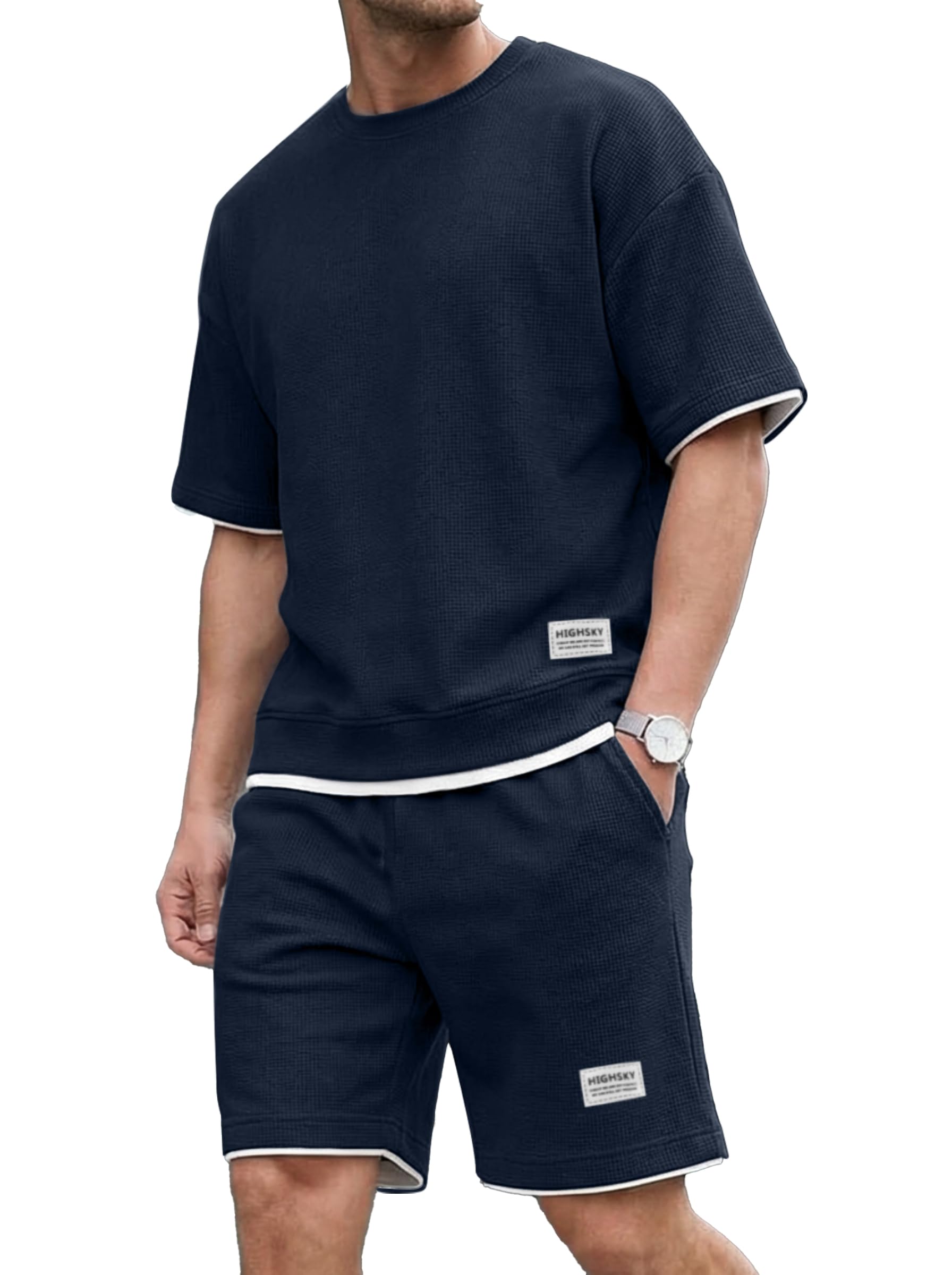 NANAMEEI Chándal de verano para hombre 2 piezas camiseta manga corta pantalones cortos conjunto jogging
