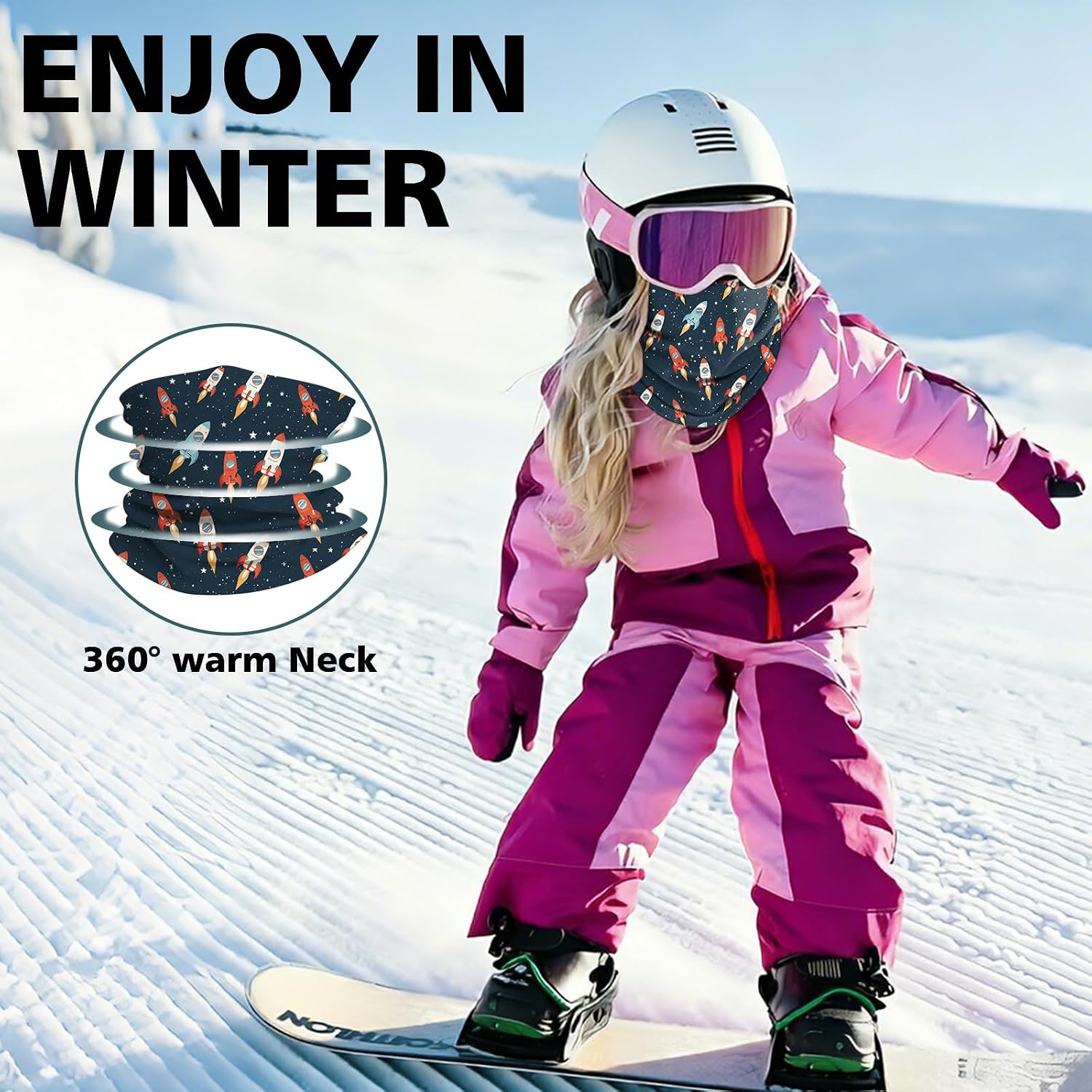 Kids Winter Neck Gaiter Warmer Soft Fleece Windproof Face Cover Mask for Cold Weather Skiing Cycling Girls Boys Cute