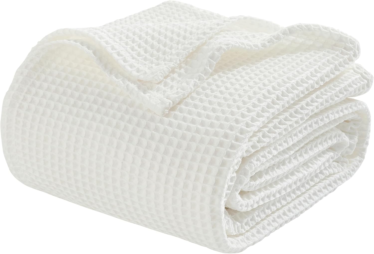 Chlophy Waffle Weave Throw Blanket Twin Cotton Bamboo Cooling Throw Cozy Lightweight Breathable Knit Decorative for Couch, Sofa, Bed, Living Room, White, 60"x80"