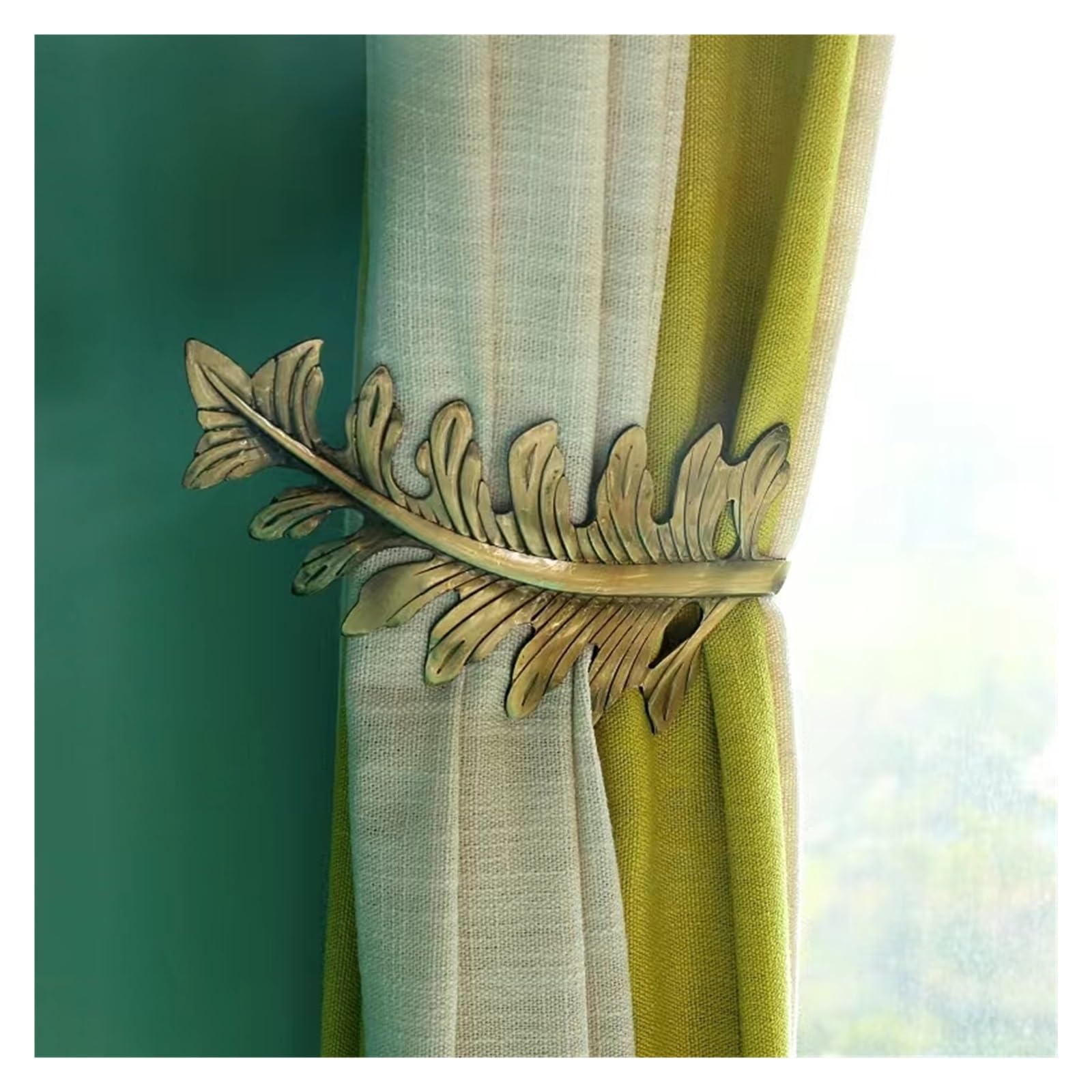 Crochet de Rideau en Laiton 2 pièces/Ensemble Feuille Rideau Embrasse Support Embrasses Chambre Salon Décoration Accessoires Retenue Crochet en Métal(Gold)
